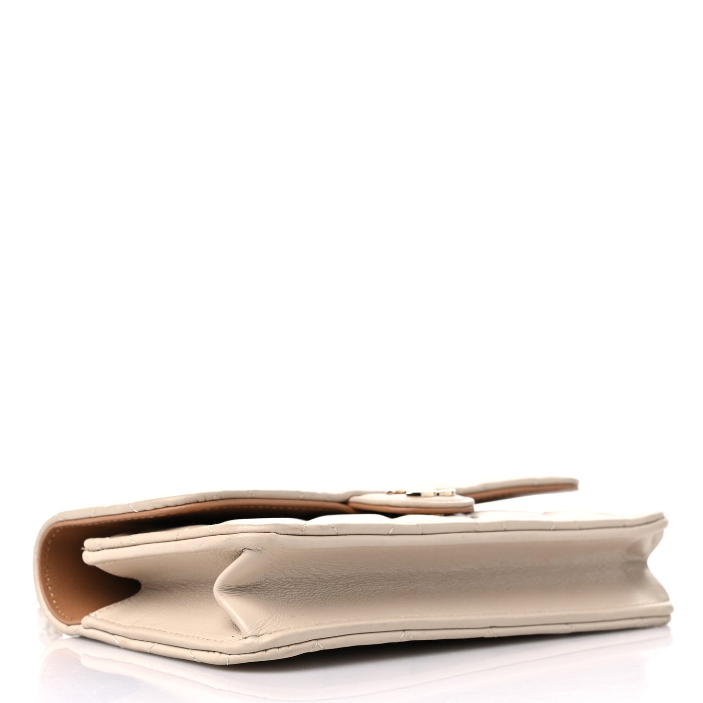 Lambskin Quilted Flap Phone Holder With Chain Beige Brown