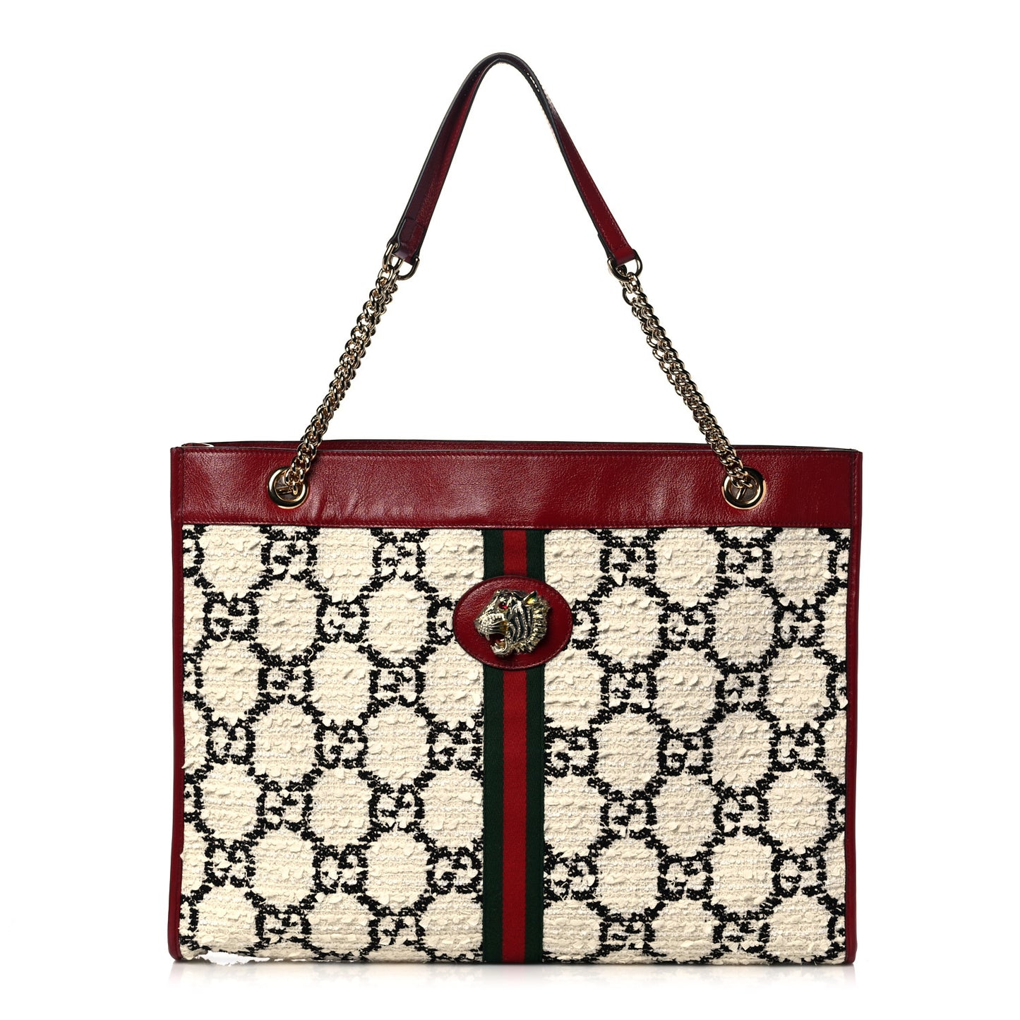 Tweed GG Monogram Large Rajah Chain Tote White Black Romantic Cherry
