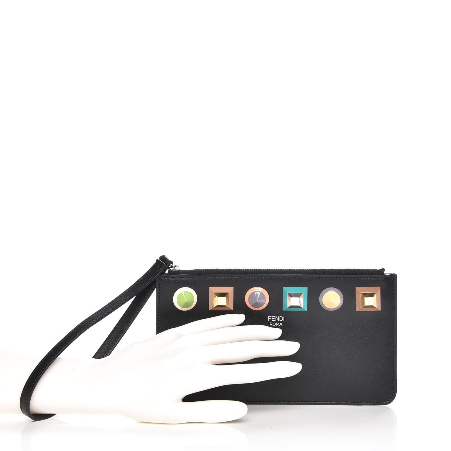 Vitello Liberty Studded Zip Pouch Black Multicolor