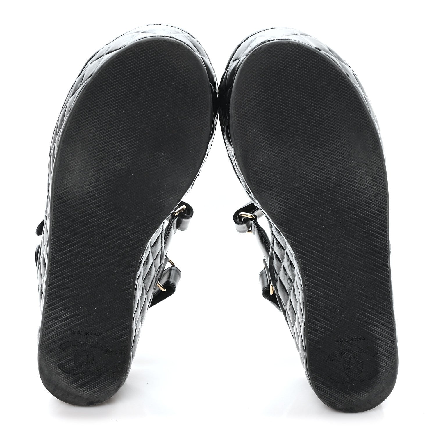Chanel Shiny Calfskin Logo Platform Sandals 40 Black 1887835