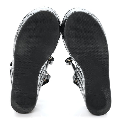 Chanel Shiny Calfskin Logo Platform Sandals 40 Black 6 of 10