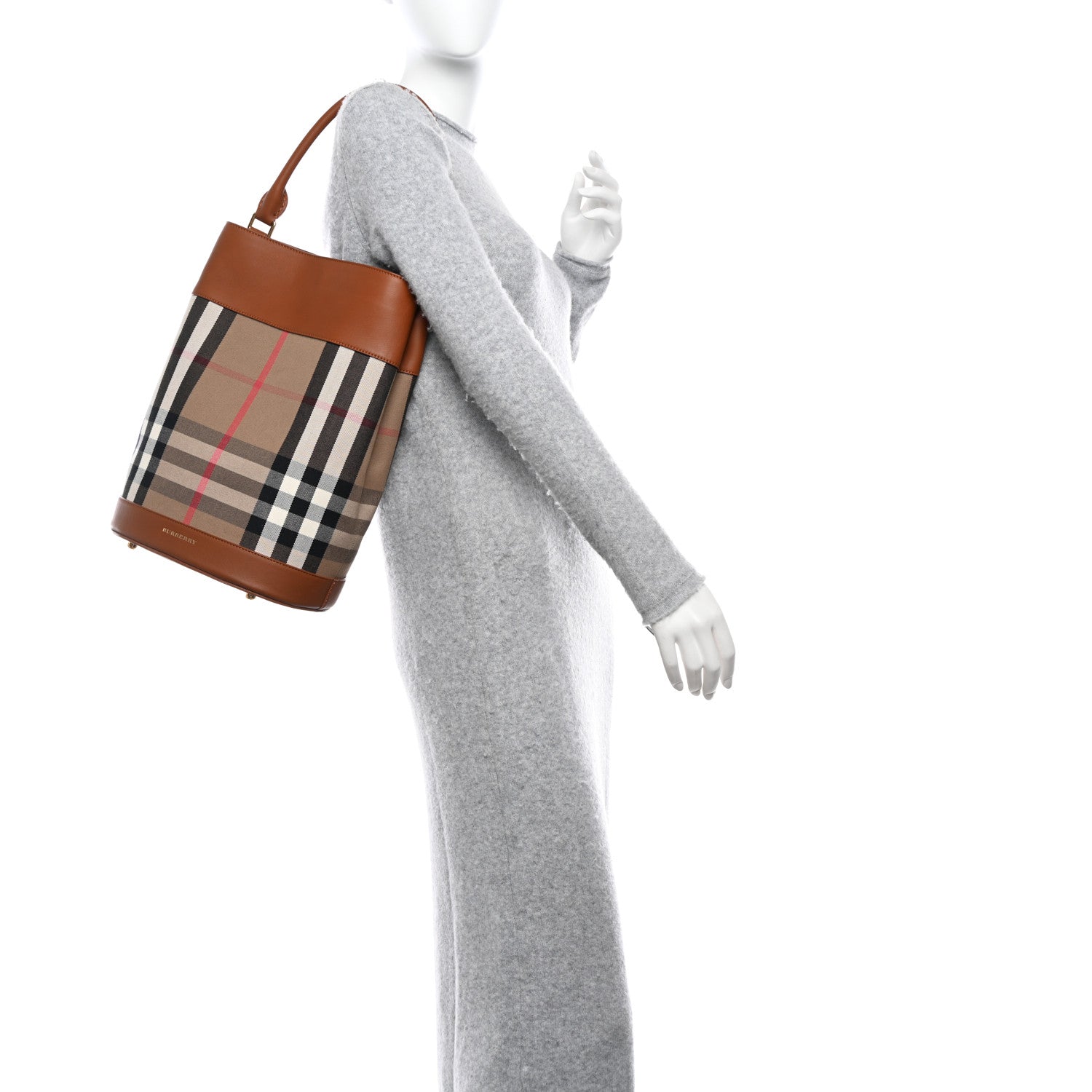 Burberry Canvas House Check Bucket Bag Tan 2 of 11
