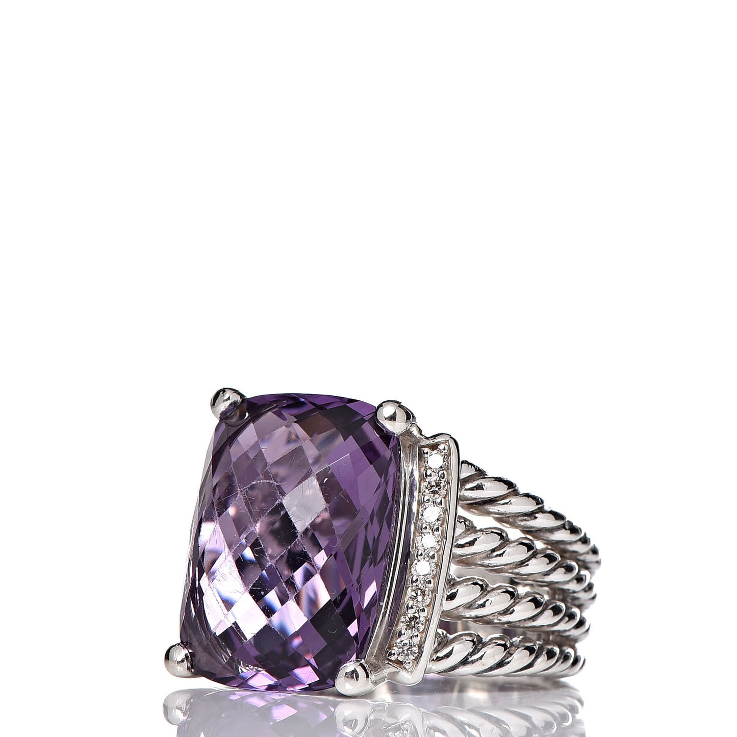 Sterling Silver Diamond Amethyst 16mm Wheaton Ring 50 5.5