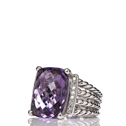 David Yurman Sterling Silver Diamond Amethyst 16mm Wheaton Ring 50 5.5 3 of 5