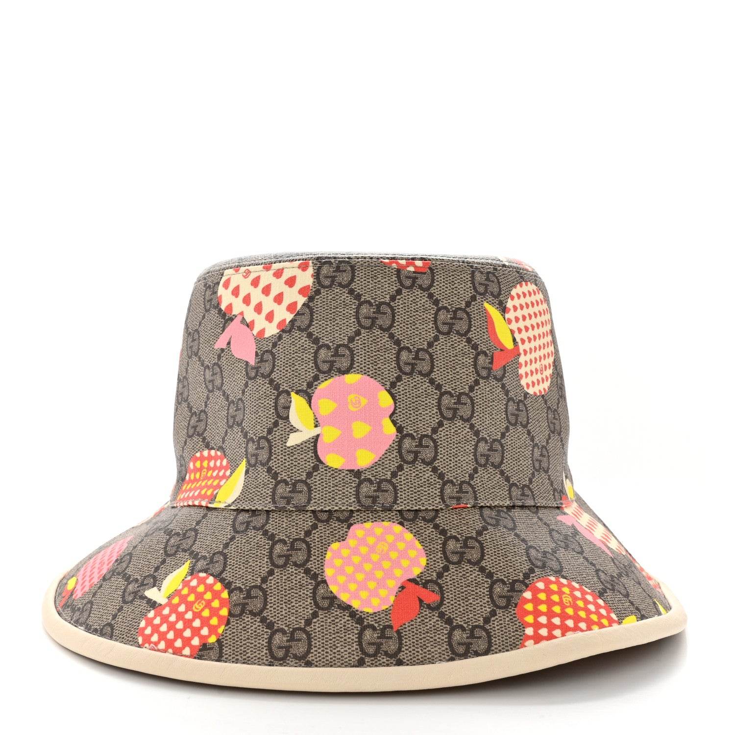 Gucci GG Supreme Monogram Les Pommes Bob Apple Bucket Hat Beige Ebony Multicolor 3 of 9