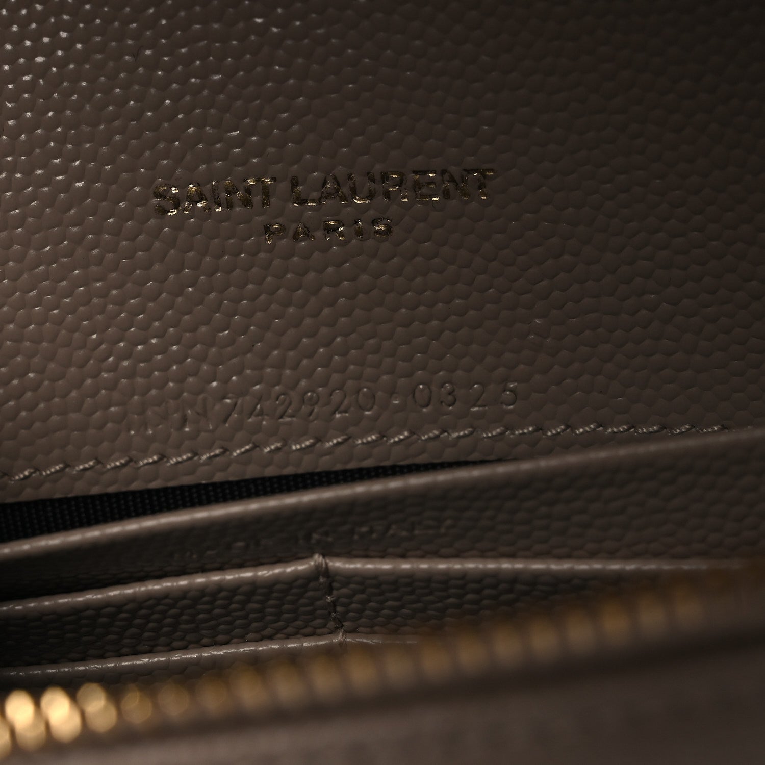 Saint Laurent Grain De Poudre Matelasse Chevron Monogram Envelope Chain Wallet Dark Beige 7 of 11