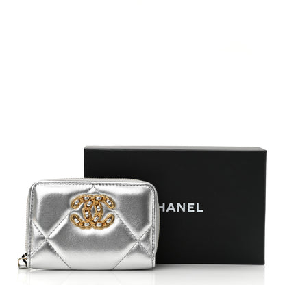 Chanel Metallic Lambskin Quilted Chanel 19 Zip Around Coin Purse Wallet Silver 8 of 8