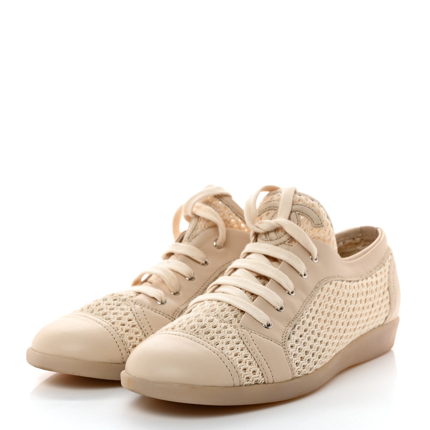 Chanel Lambskin Mesh Cap Toe CC Sneakers 41 Beige 3 of 8