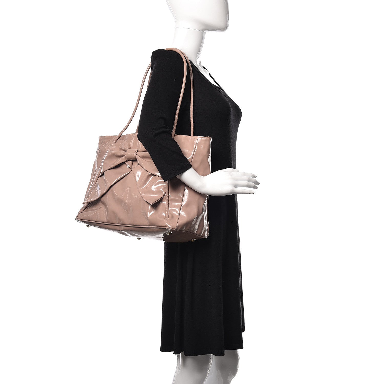 Valentino Garavani Patent Lacca Bow Tote Poudre 2 of 10