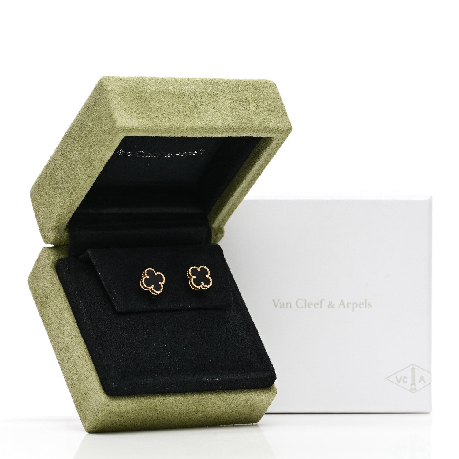 Van Cleef & Arpels 18K Yellow Gold Black Onyx Sweet Alhambra Earrings 6 of 6