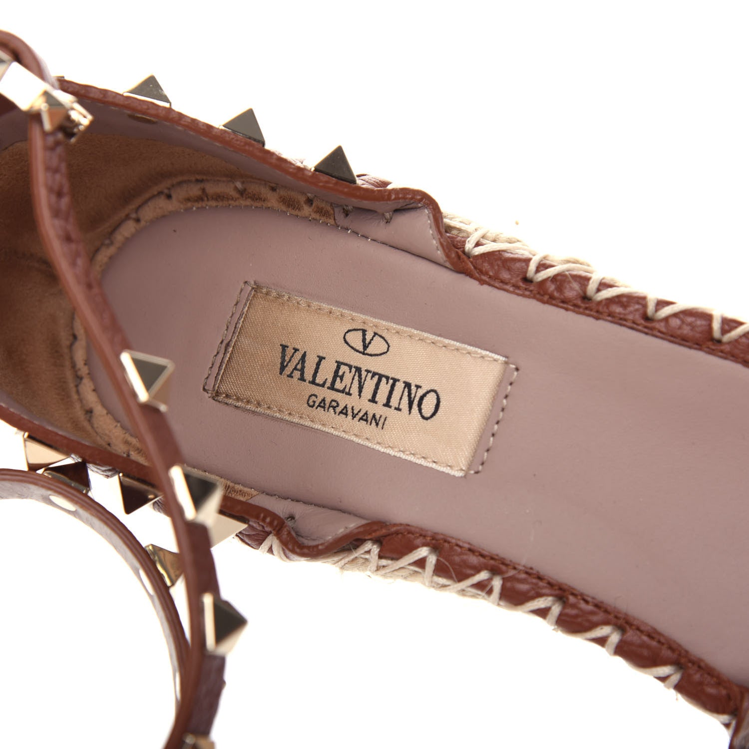 Valentino Garavani Grained Calfskin Rockstud Ankle Wrap Espadrille 15/85mm Wedges 37 Cuoio 6 of 7