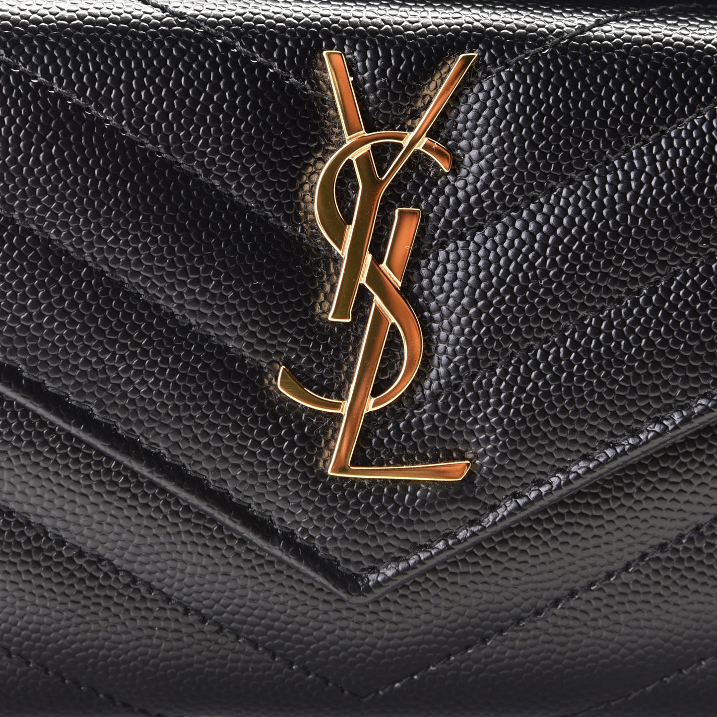 Grain De Poudre Matelasse Chevron Small Monogram Envelope Wallet Black
