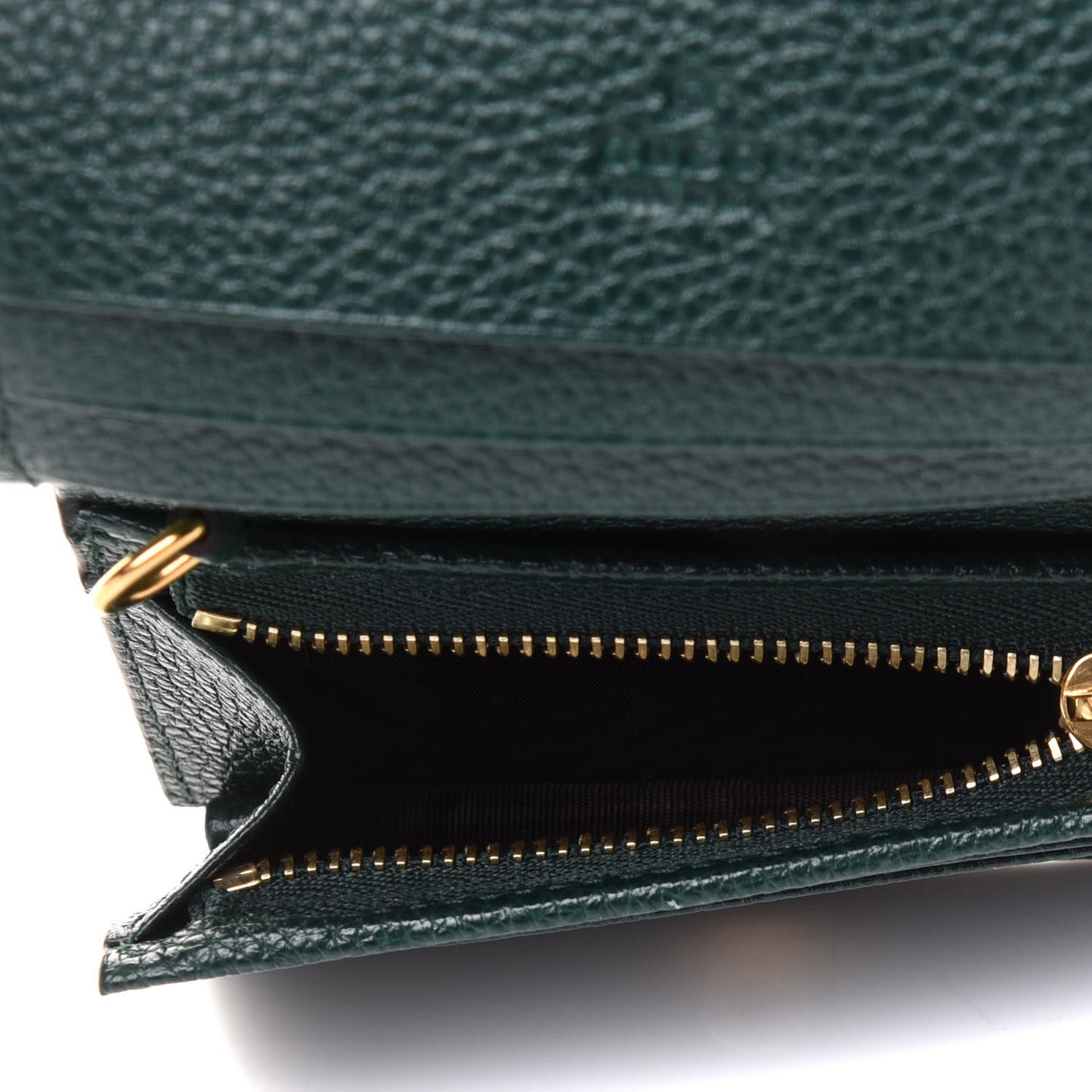 Grainy Calfskin Zumi Chain Card Case Wallet Vintage Green
