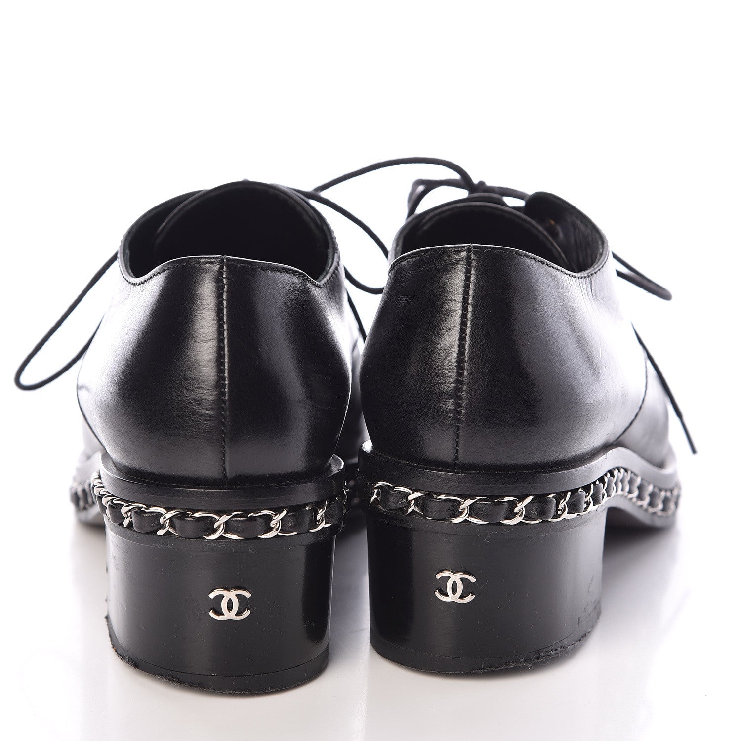 Chanel Calfskin Chain Lace Up Oxfords 35 Black 7 of 10