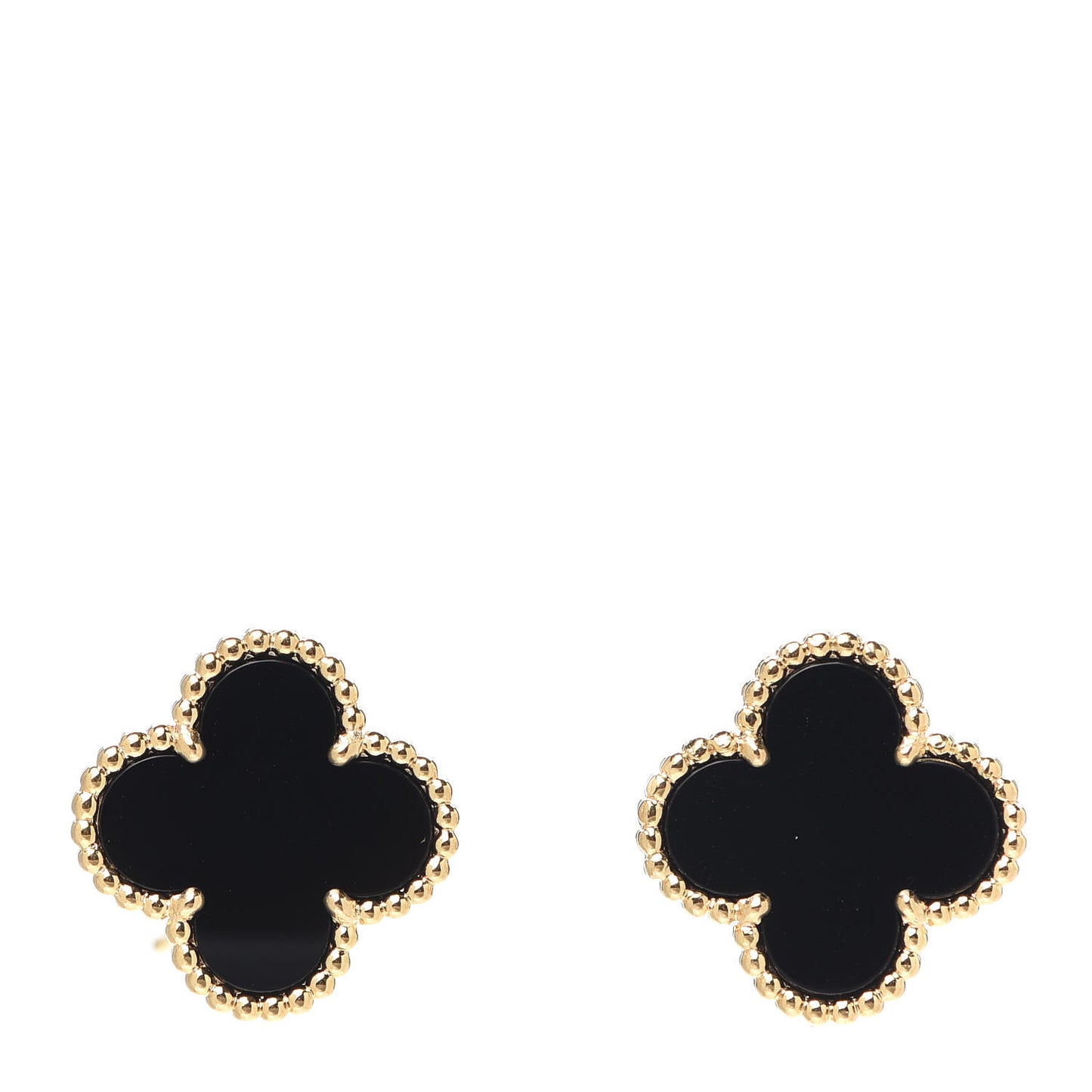 18K Yellow Gold Black Onyx Vintage Alhambra Earrings
