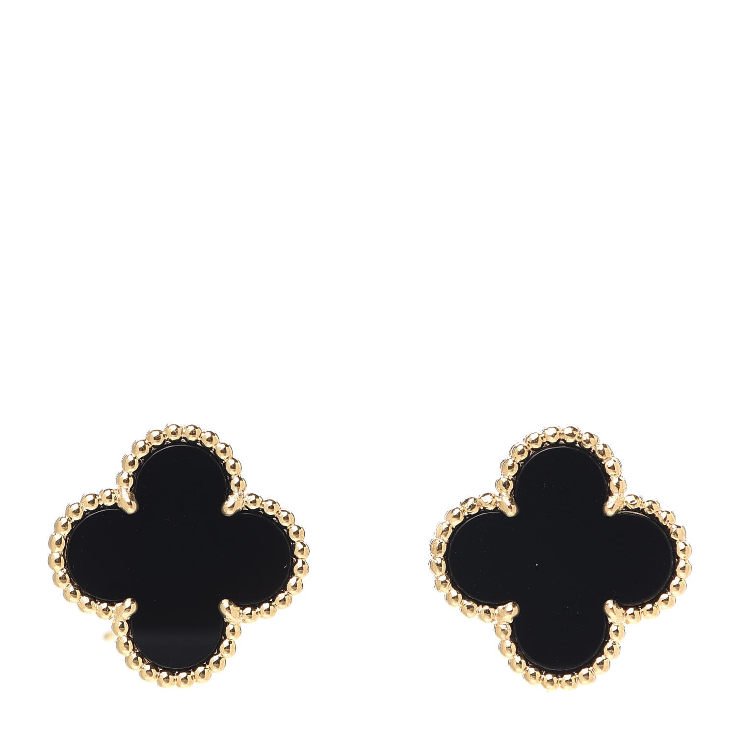Van Cleef & Arpels 18K Yellow Gold Black Onyx Vintage Alhambra Earrings 1 of 5