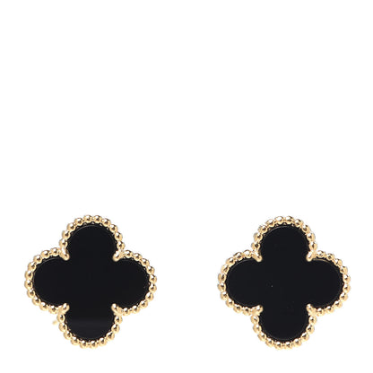Van Cleef & Arpels 18K Yellow Gold Black Onyx Vintage Alhambra Earrings 1 of 5