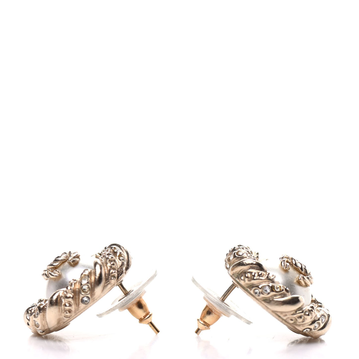 Pearl Crystal Twisted CC Round Earrings Gold