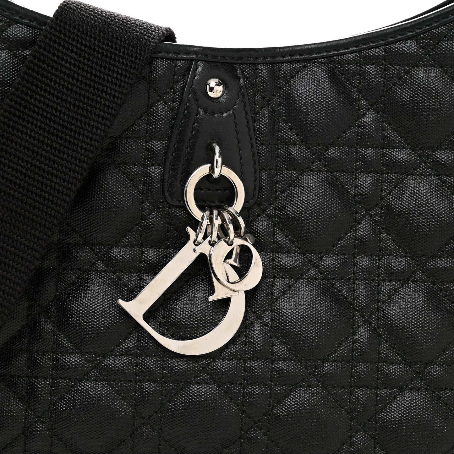 Coated Canvas Cannage Crossbody Bag Black