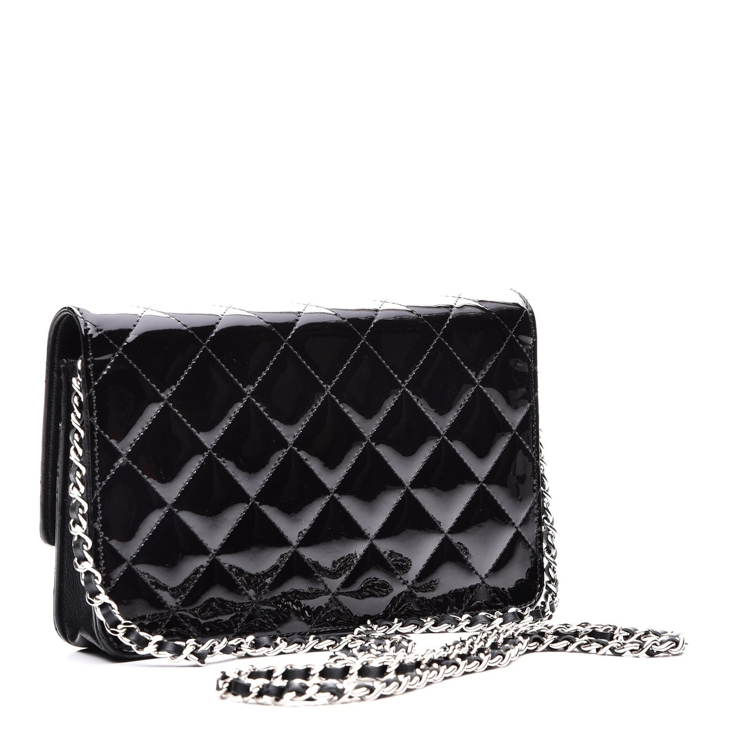 Patent Quilted Brilliant Wallet On Chain WOC Black