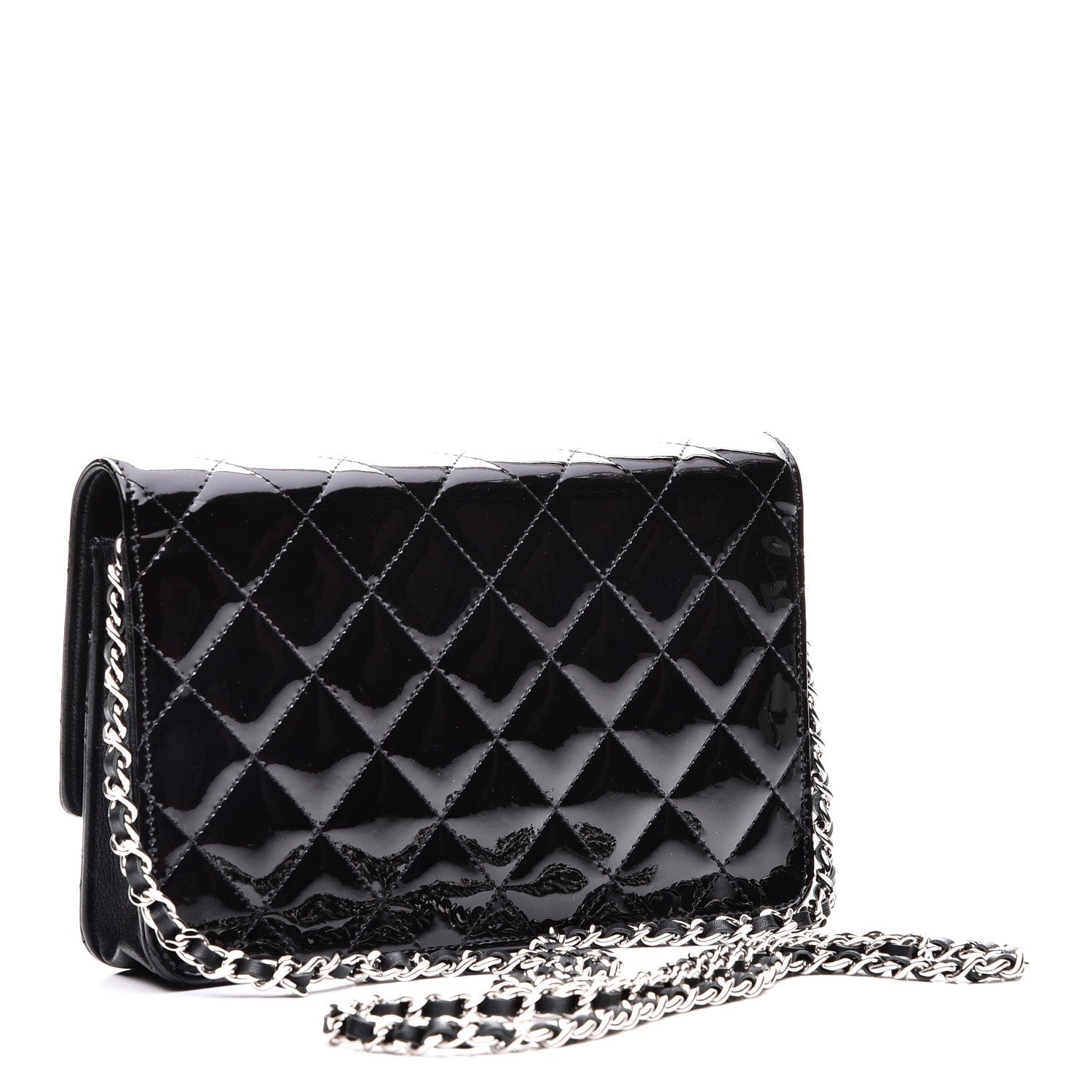 Chanel Patent Quilted Brilliant Wallet On Chain WOC Black 3 of 9