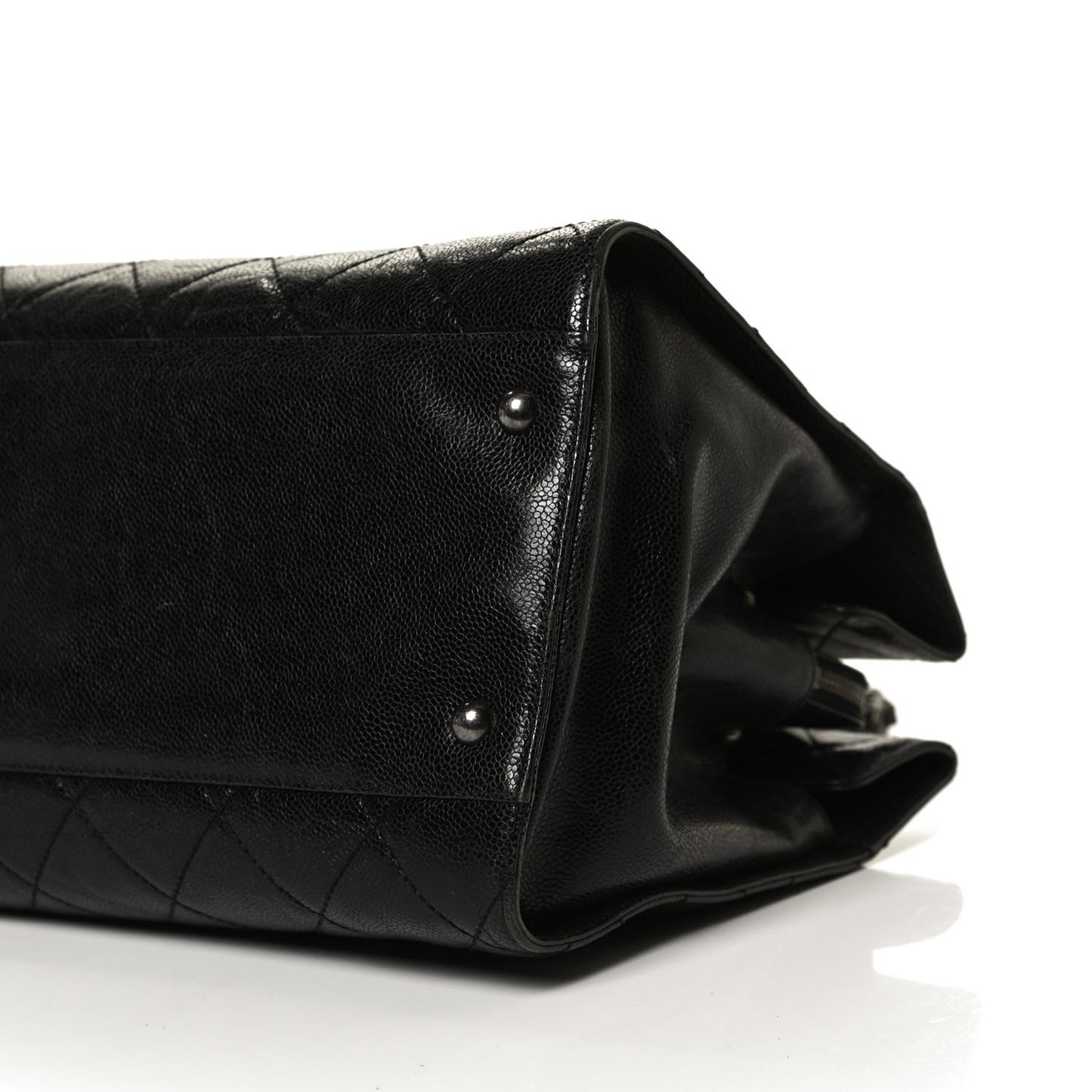 Crumpled Grained Calfskin Quilted CC Crave Tote Black