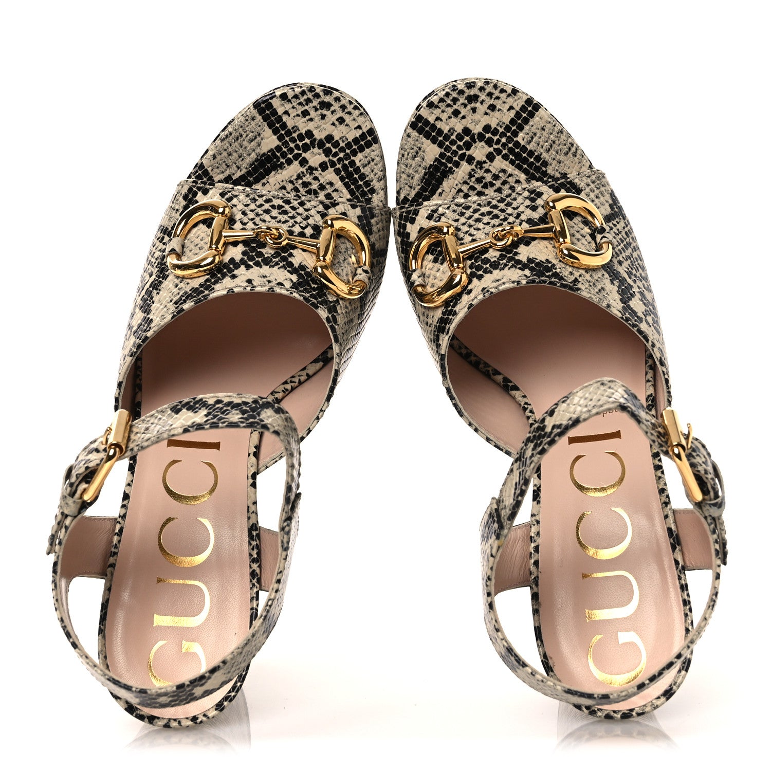 Gucci Calfskin Snakeskin Print Horsebit 40/135mm Platform Sandals 40.5 Beige Avana 2 of 11
