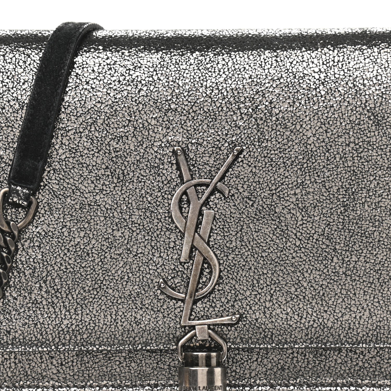 Saint Laurent Metallic Calfskin Classic Monogram Kate Tassel Chain Wallet Gun Metal 8 of 12