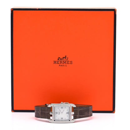 Hermes Stainless Steel Alligator Diamond Bezel Mother of Pearl 23mm Cape Cod Quartz Watch Gris Elephant 5 of 5
