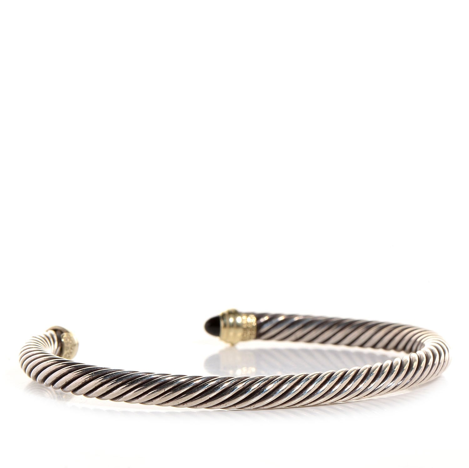 David Yurman Sterling Silver 14K Yellow Gold Black Onyx 5mm Cable Classics Bracelet 4 of 5