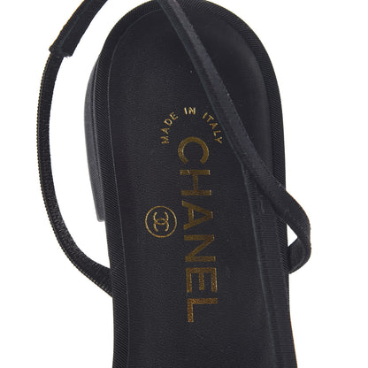 Chanel Grosgrain Cap Toe CC Slingback Pumps 40 Black Gold 7 of 8