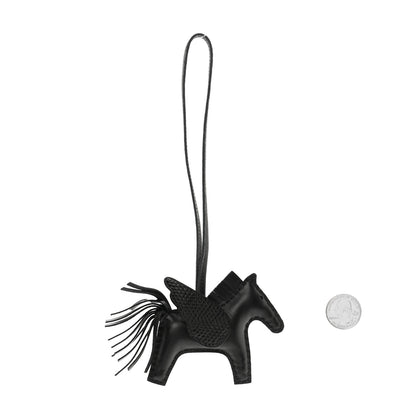 Hermes Milo Lambskin Lizard Touch Grigri Rodeo Pegase Horse Bag Charm PM So Black 2 of 5