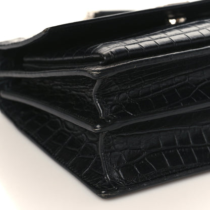 Saint Laurent Calfskin Crocodile Embossed Medium Monogram Sunset Black 8 of 11