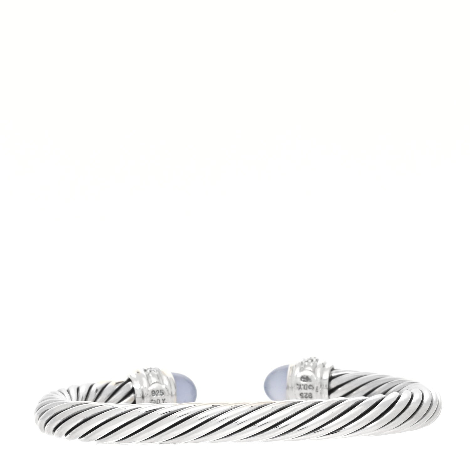 David Yurman Sterling Silver Diamond Chalcedony 7mm Cable Classics Bracelet 2 of 4