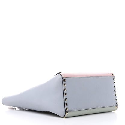 Valentino Garavani Vitello Watercolor Rockstud Double Handle Tote Rose Green Yellow Sky 4 of 16