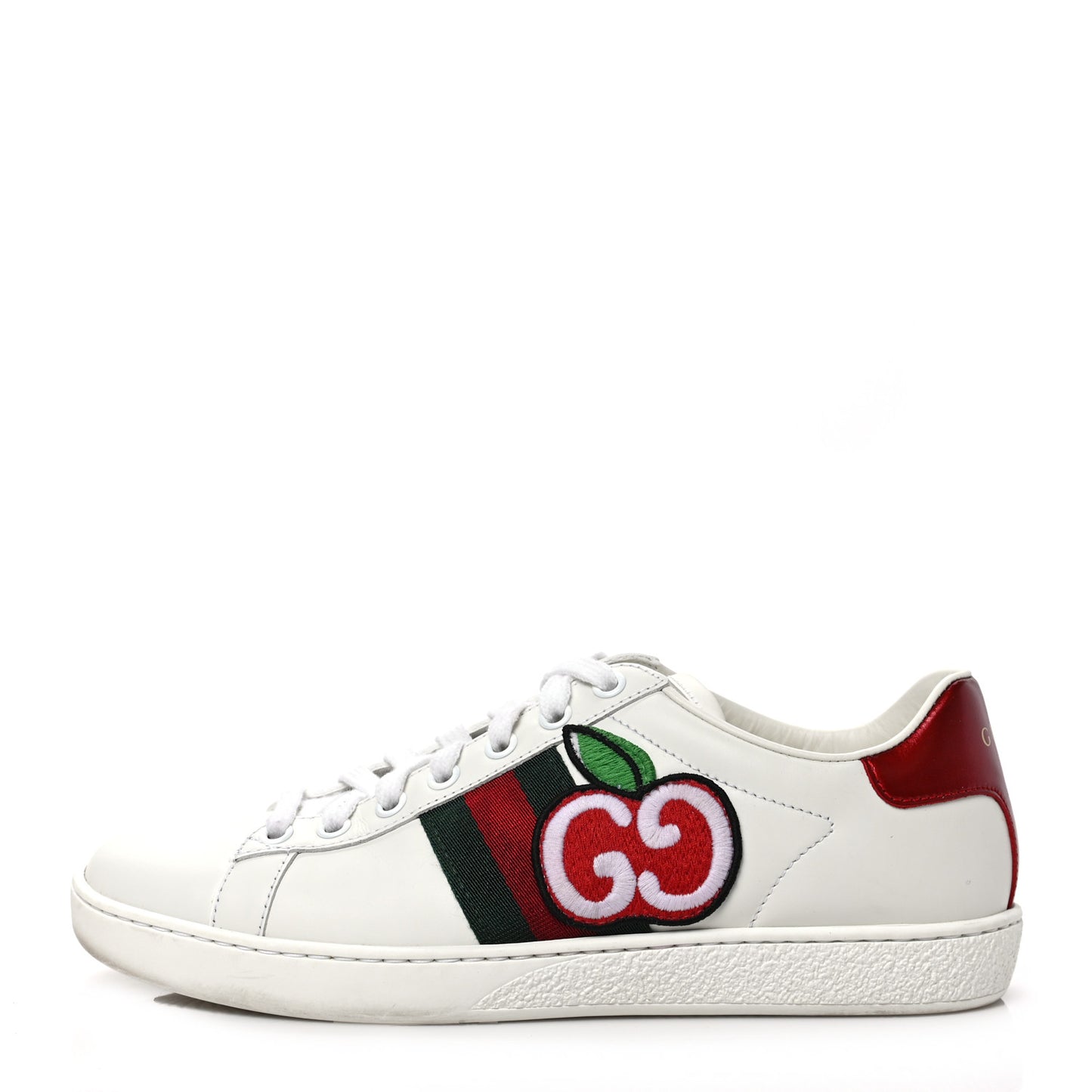Calfskin Web GG Apple Embroidered Womens Ace Sneakers 37 White
