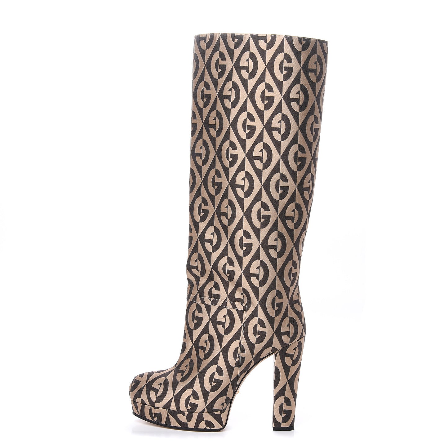 Fabric G Rhombus Print Platform Boots 40 Beige Cocoa