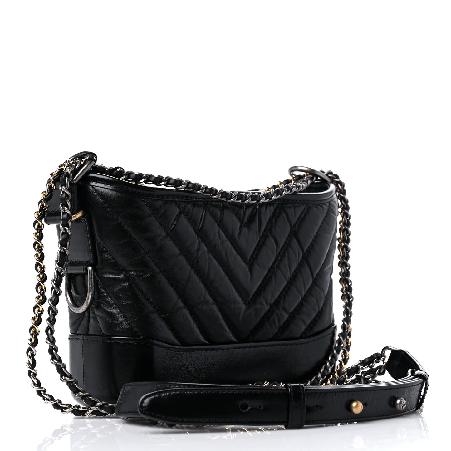 Aged Calfskin Chevron Quilted Small Gabrielle Hobo Black