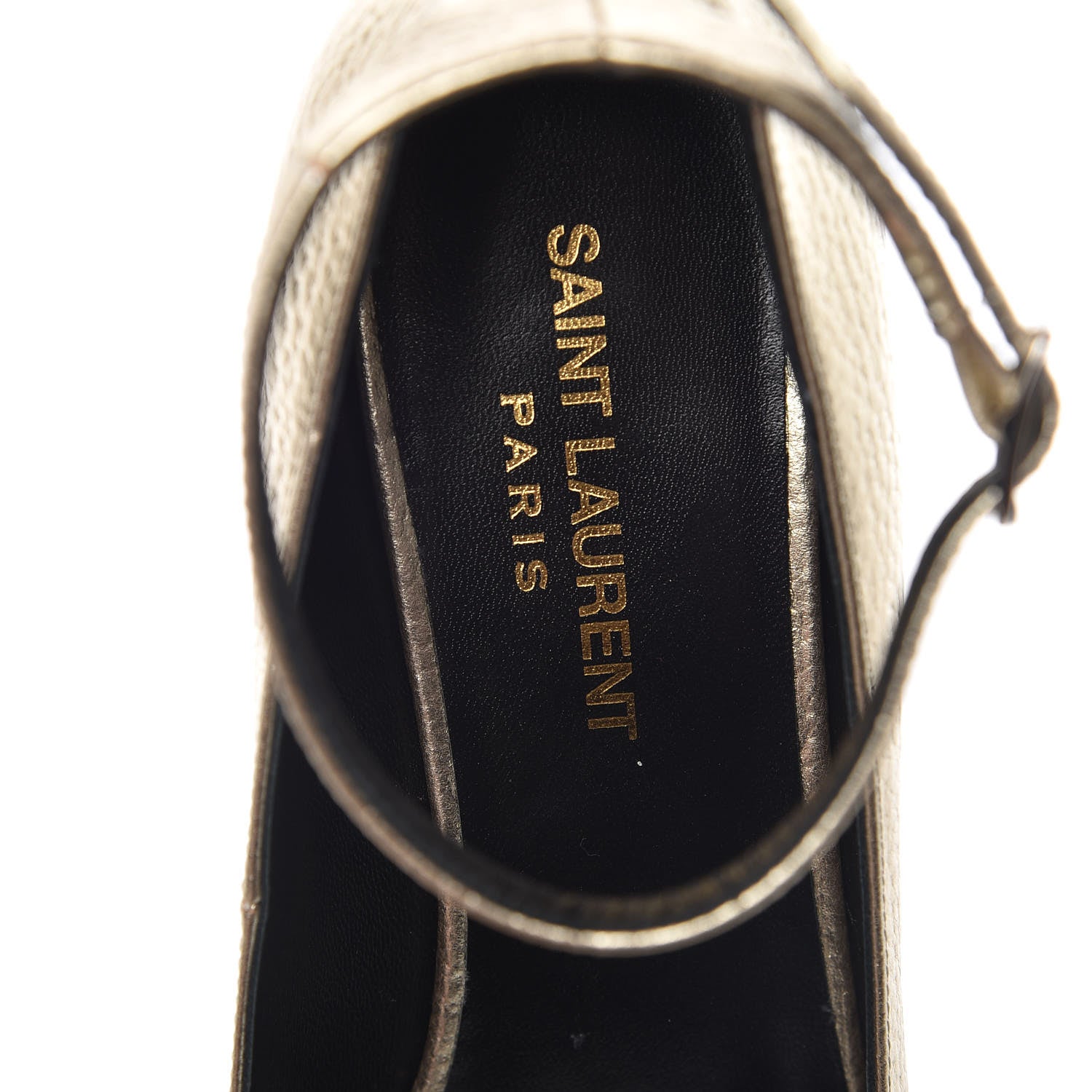 Saint Laurent Metallic Calfskin Babies 40 Ankle Strap Pumps 37.5 Platino 7 of 9