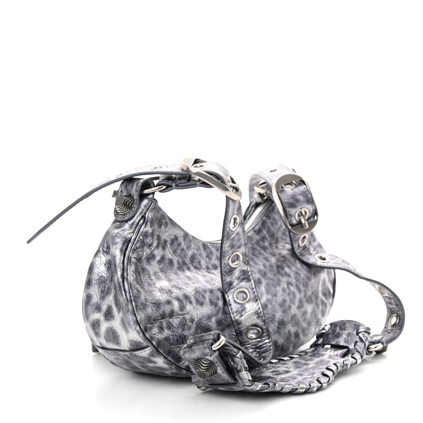 Metallic Agneau Arena Leopard Le Cagole Shoulder Bag XS Dark Grey