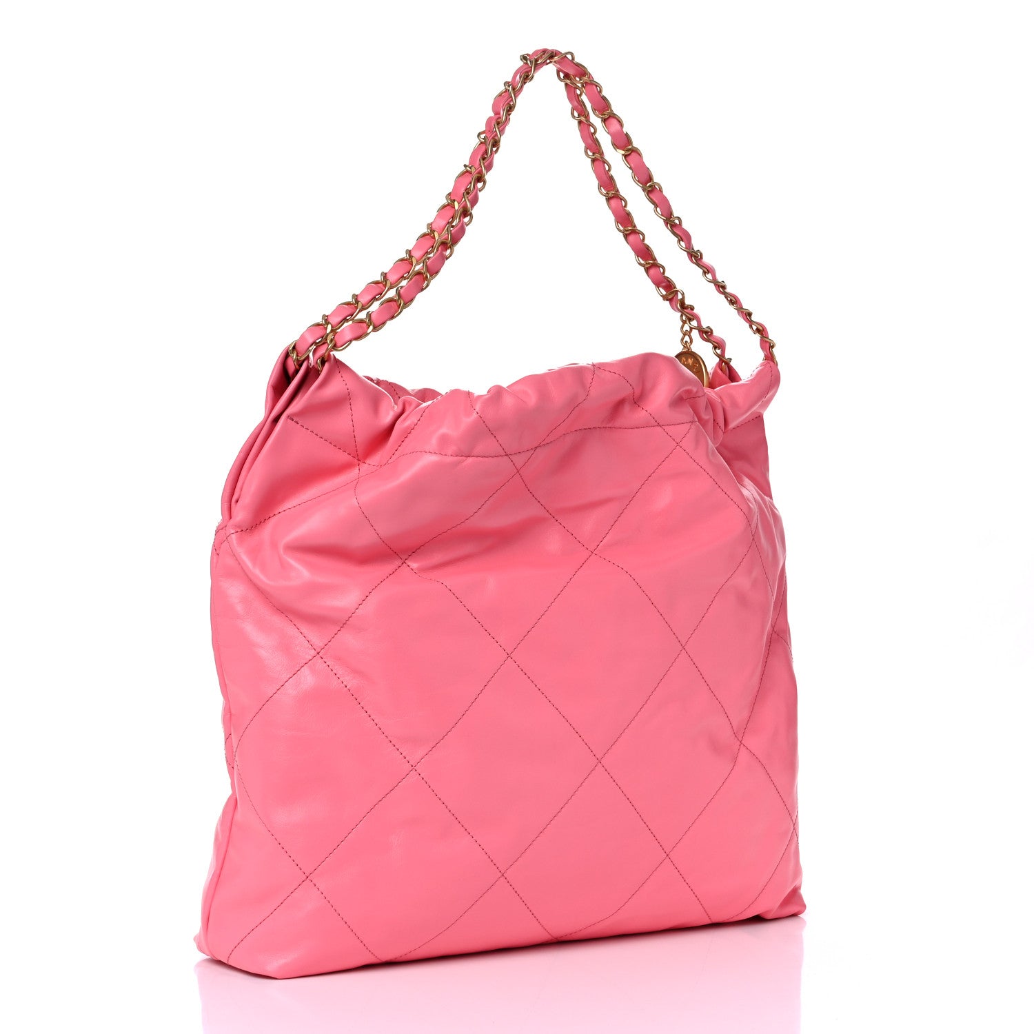 Chanel Shiny Calfskin Quilted Chanel 22 Drawstring Bag Coral Pink 4 of 10