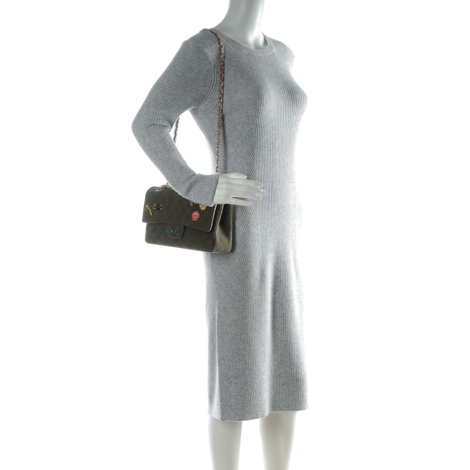 Chanel Toile Quilted Medium Cuba Double Flap Khaki 2 of 8