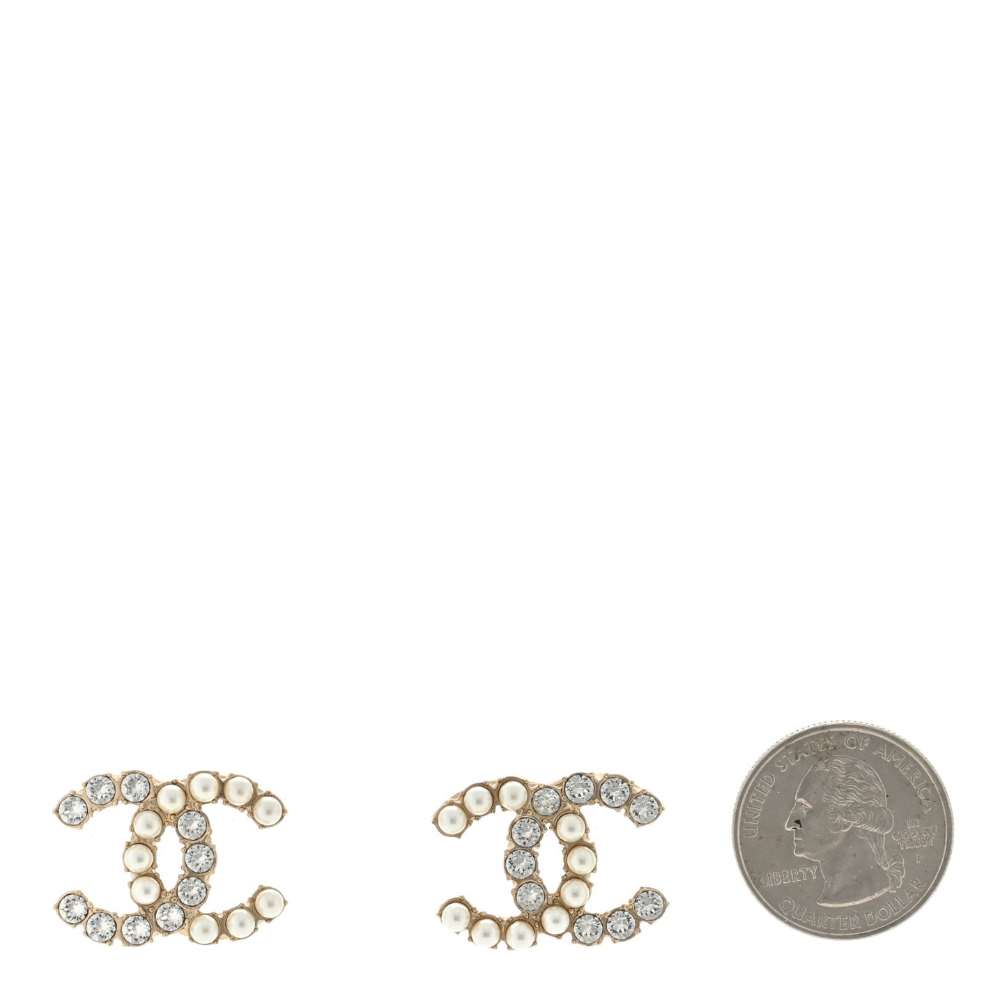 Pearl Crystal CC Earrings Gold