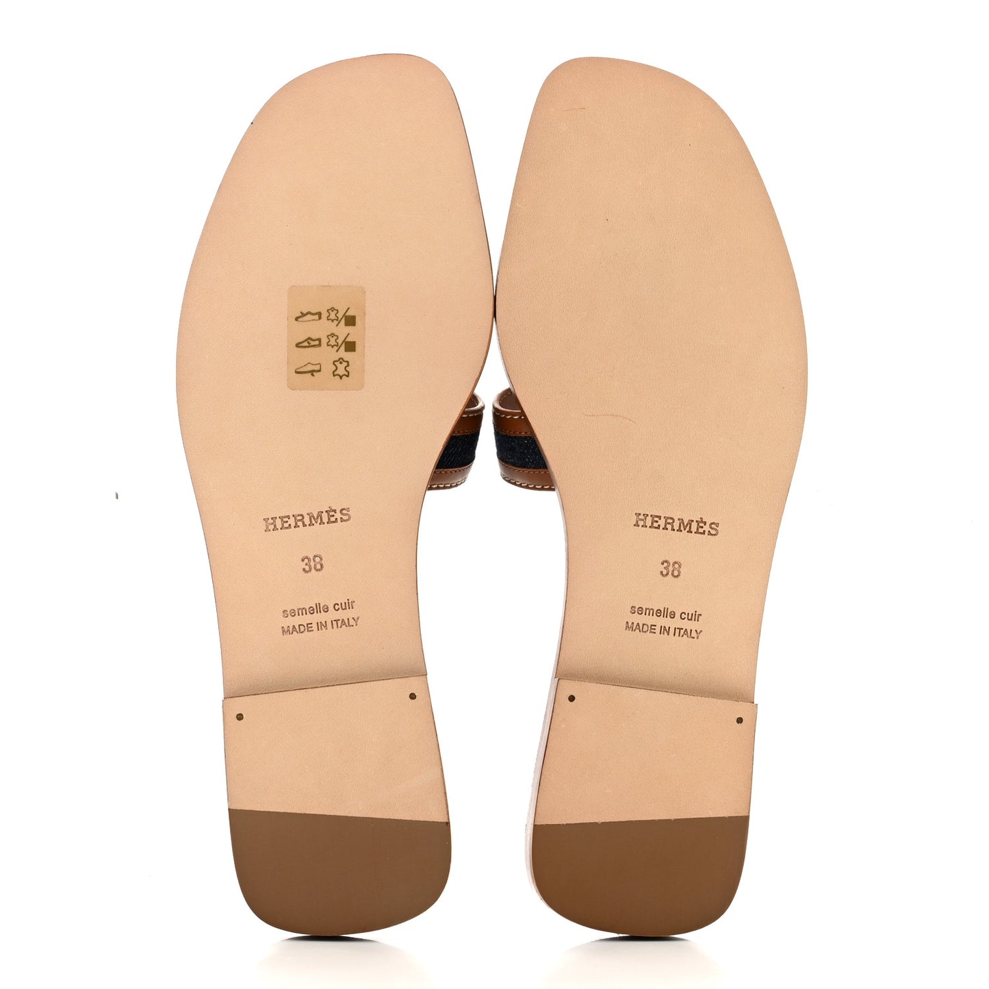 Calfskin Denim Oran Sandals 38 Bleu Brut Gold