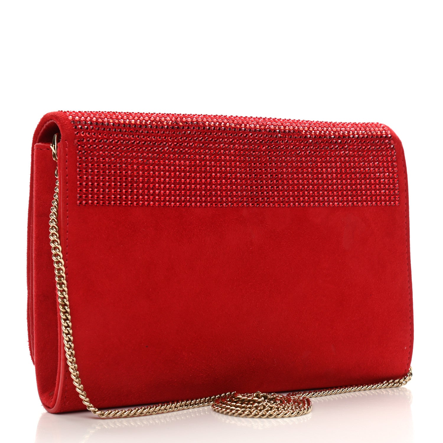 Versace Suede Palazzo Crystal Chain Evening Bag Red 3 of 11