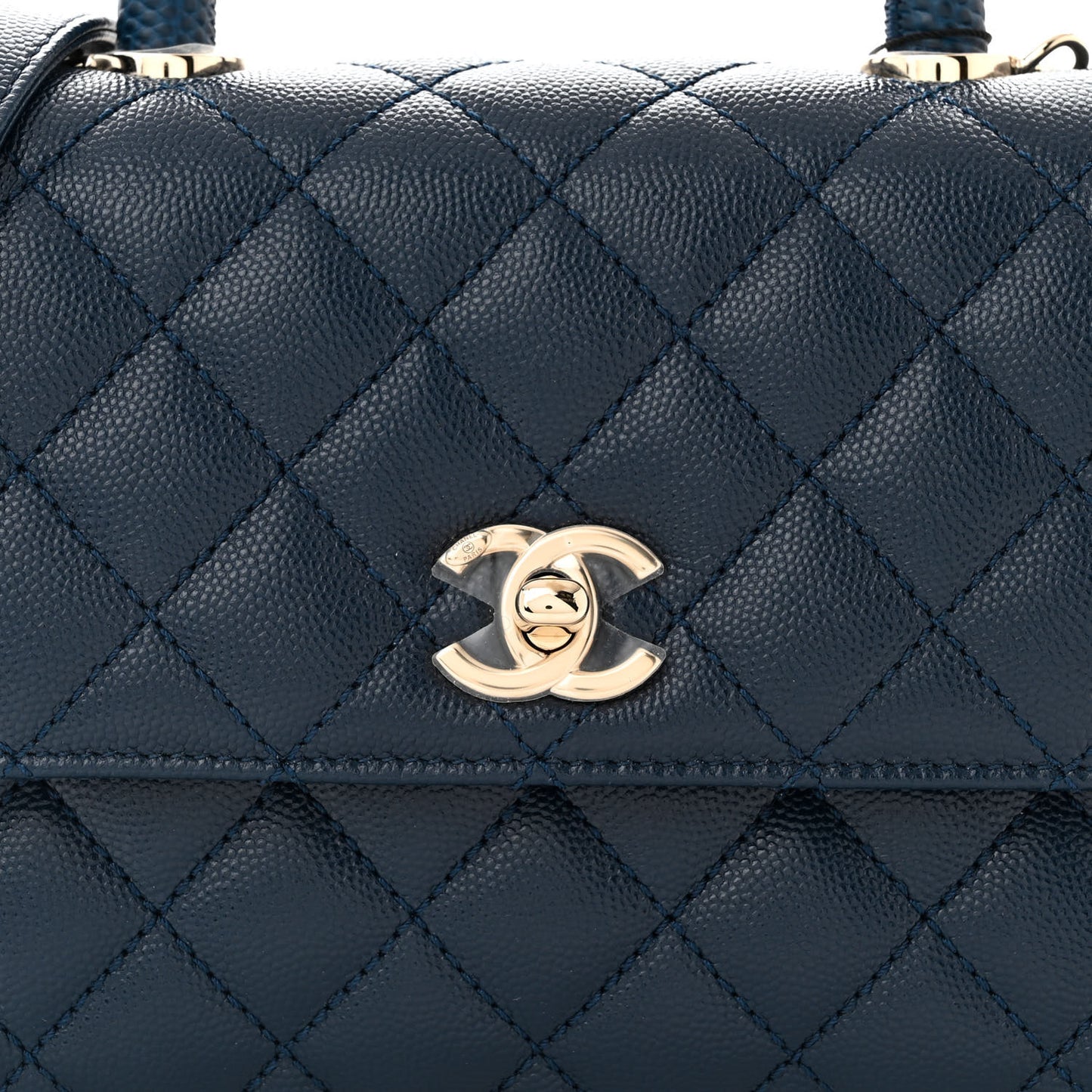 Caviar Quilted Lizard Embossed Mini Coco Handle Flap Navy Blue