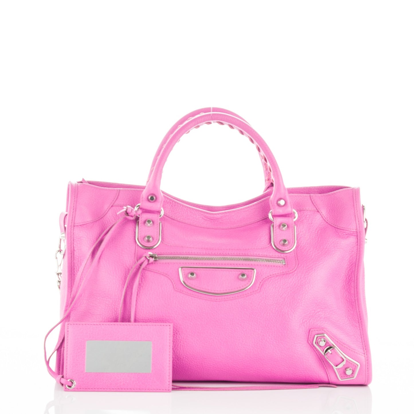 Chevre Silver Metallic Edge Hardware City Rose Fluo