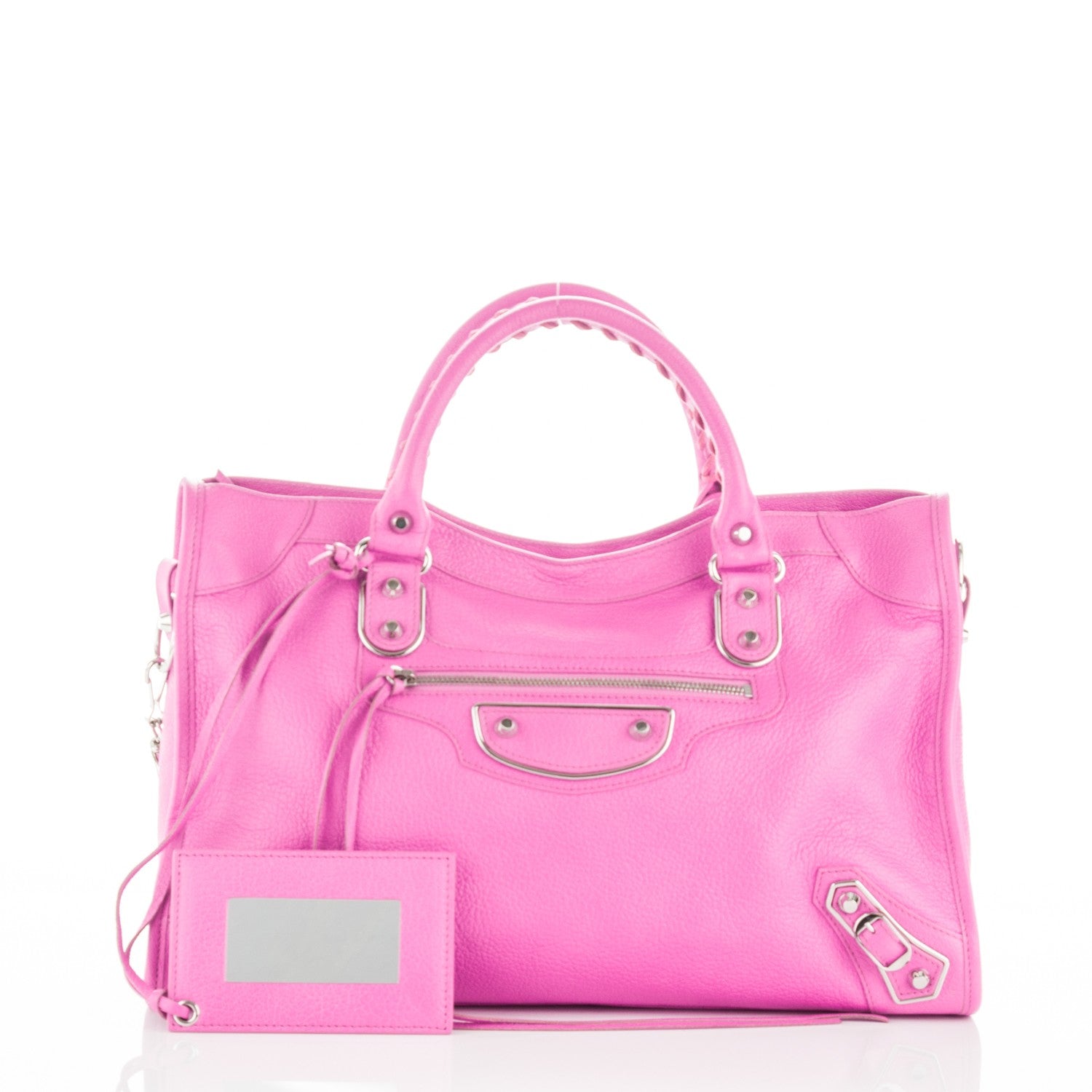 Balenciaga Chevre Silver Metallic Edge Hardware City Rose Fluo 1 of 8