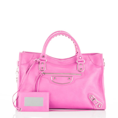 Balenciaga Chevre Silver Metallic Edge Hardware City Rose Fluo 1 of 8