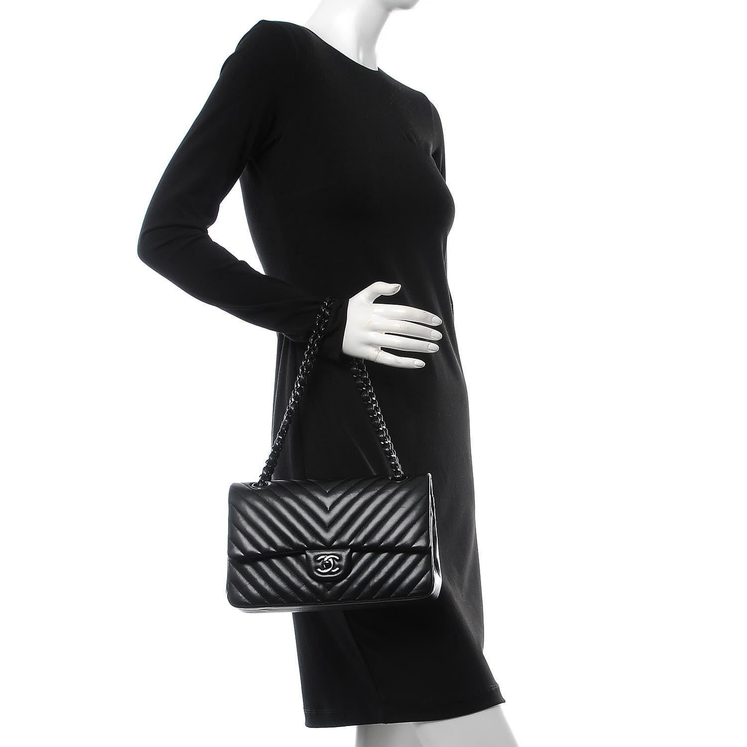 Chanel Lambskin Chevron Quilted Medium Double Flap So Black 2 of 10